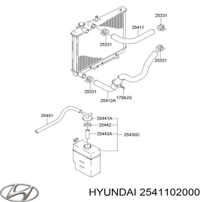 2541102000 Hyundai/Kia tubería de radiador arriba