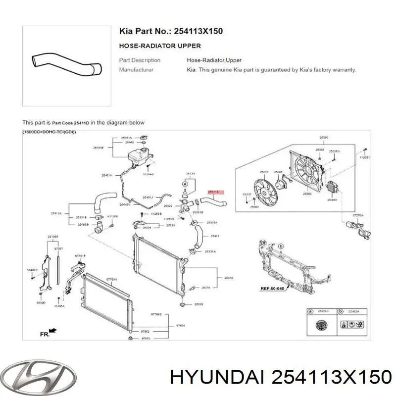 254113X150 Hyundai/Kia manguera (conducto del sistema de refrigeración)