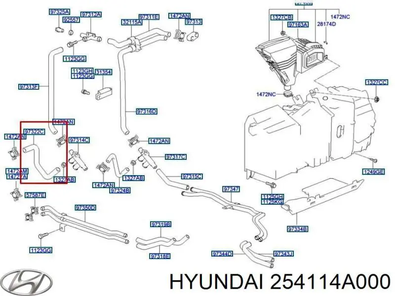 254104A000 Hyundai/Kia tubería de radiador arriba