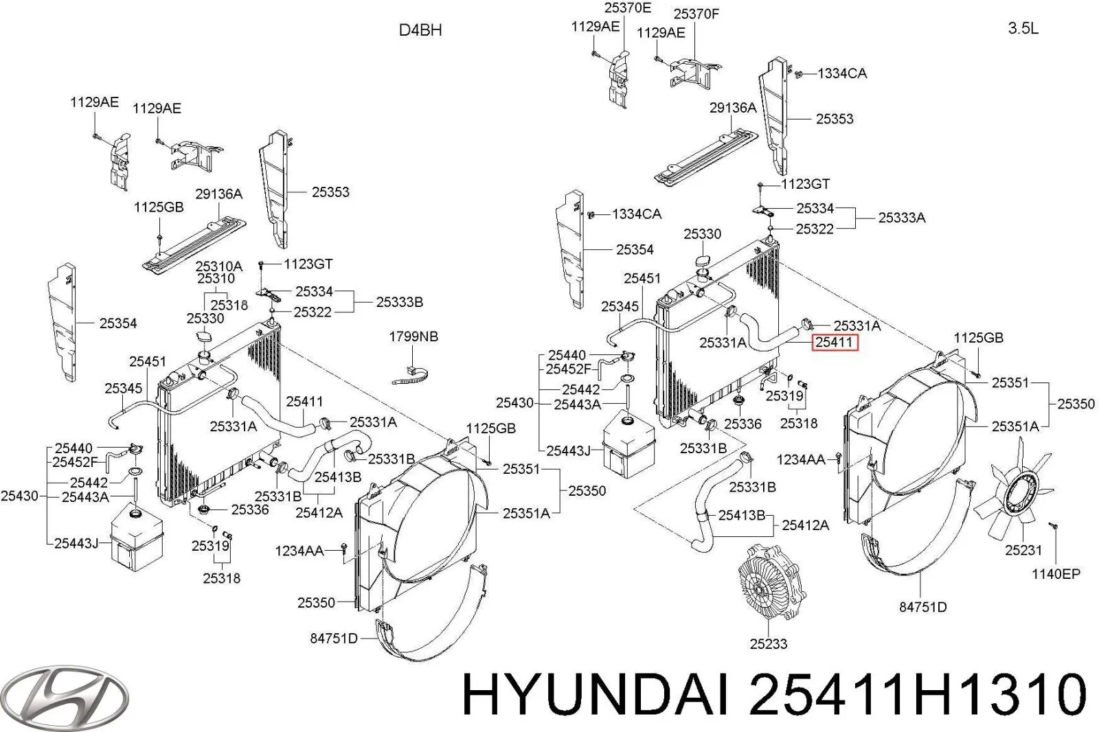 25411H1310 Hyundai/Kia tubería de radiador arriba