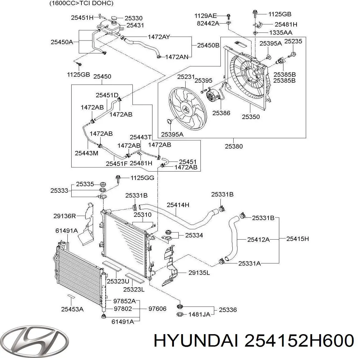 254152H600 Hyundai/Kia manguera refrigerante para radiador inferiora
