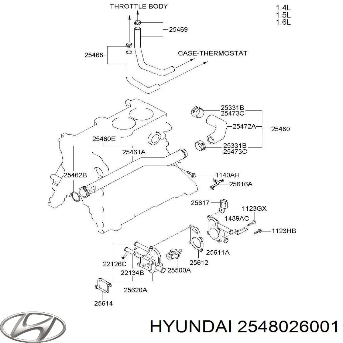 Manguera (conducto) del sistema de refrigeración Hyundai Accent 2 LC