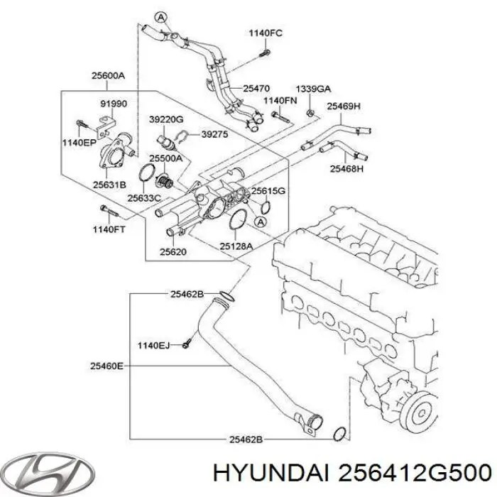 256412G500 Hyundai/Kia juntas de la carcasa de el termostato