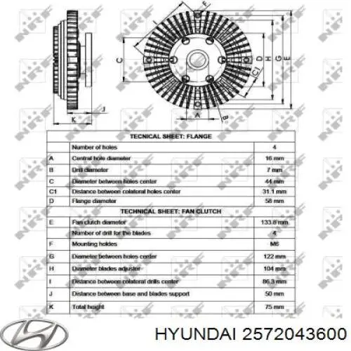 2572043600 Hyundai/Kia embrague, ventilador del radiador