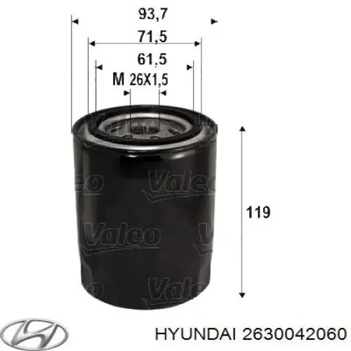 2630042060 Hyundai/Kia filtro de aceite