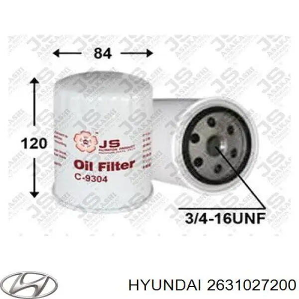 2631027200 Hyundai/Kia filtro de aceite