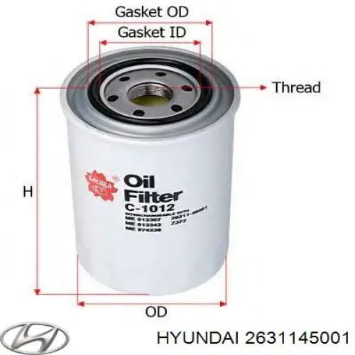 Filtro de aceite 2631145001 Hyundai/Kia