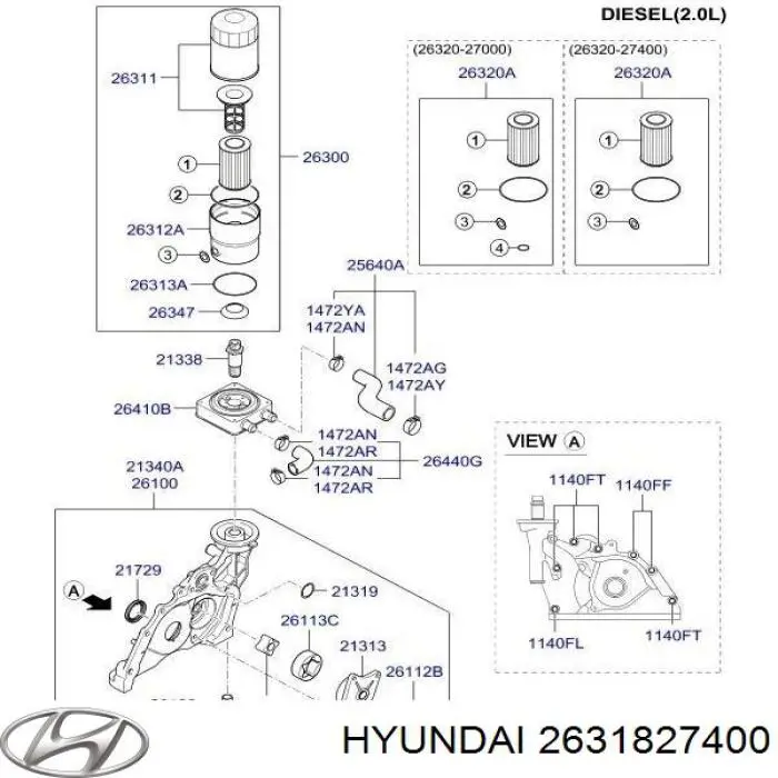 2631827400 Hyundai/Kia junta, adaptador de filtro de aceite