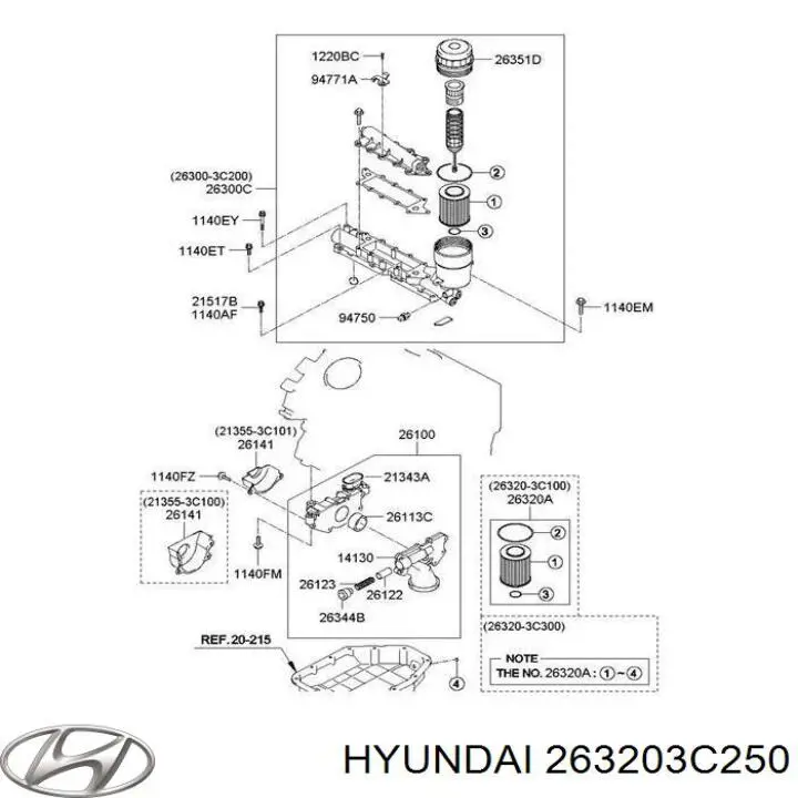 263203C250 Hyundai/Kia filtro de aceite