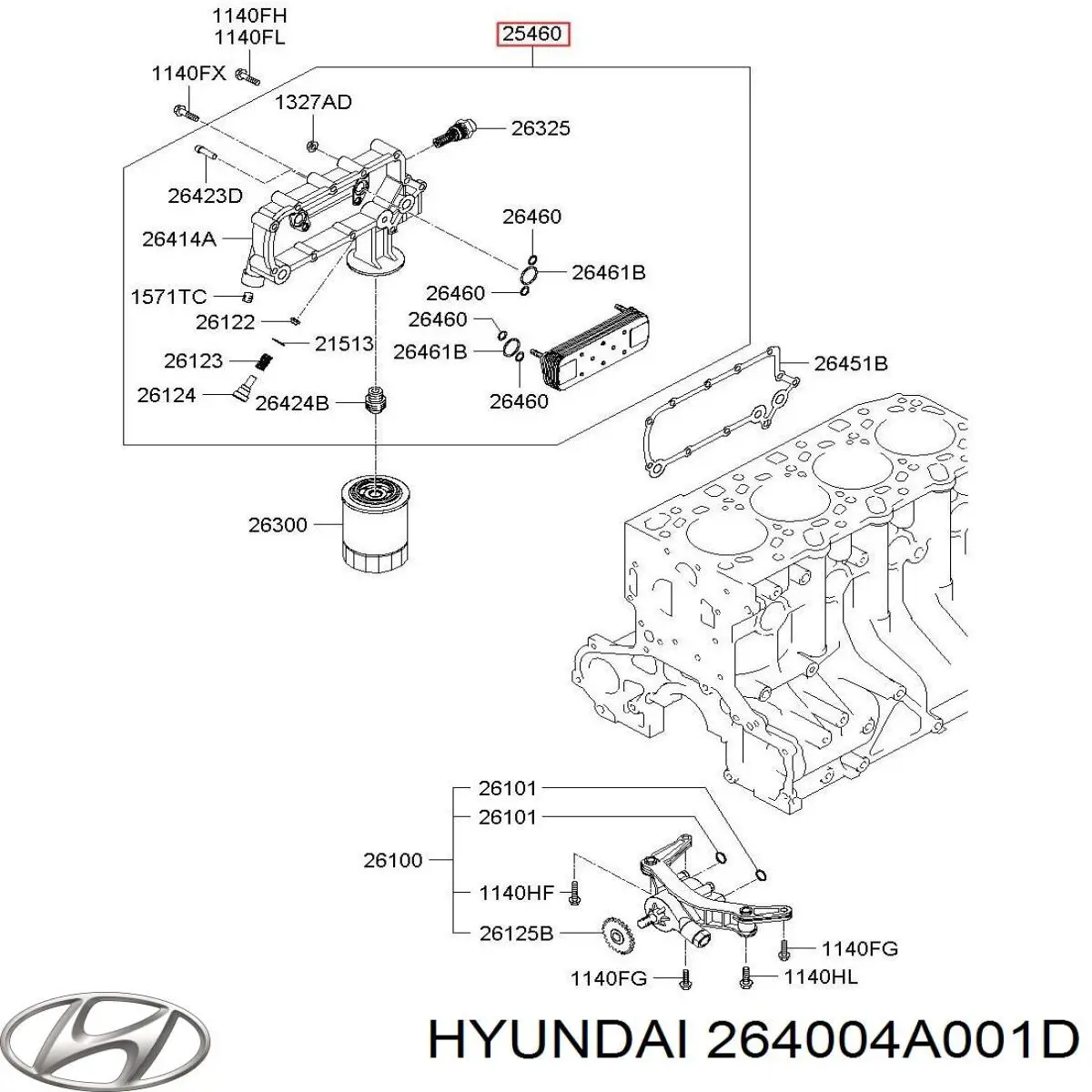 Comprar 264004A000 Hyundai/Kia Radiador de aceite debajo del filtro