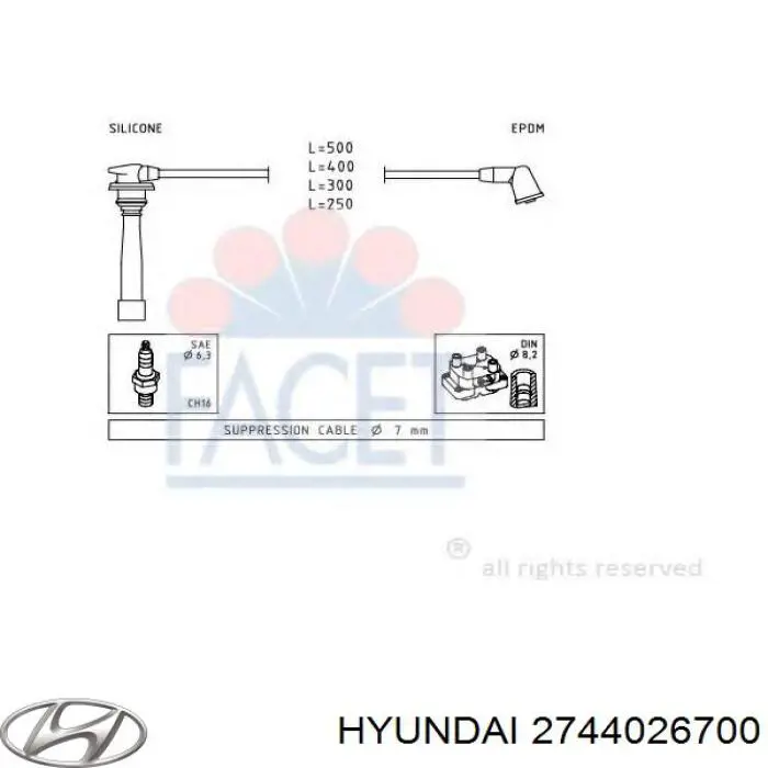 2744026700 Hyundai/Kia cable de encendido, cilindro №3