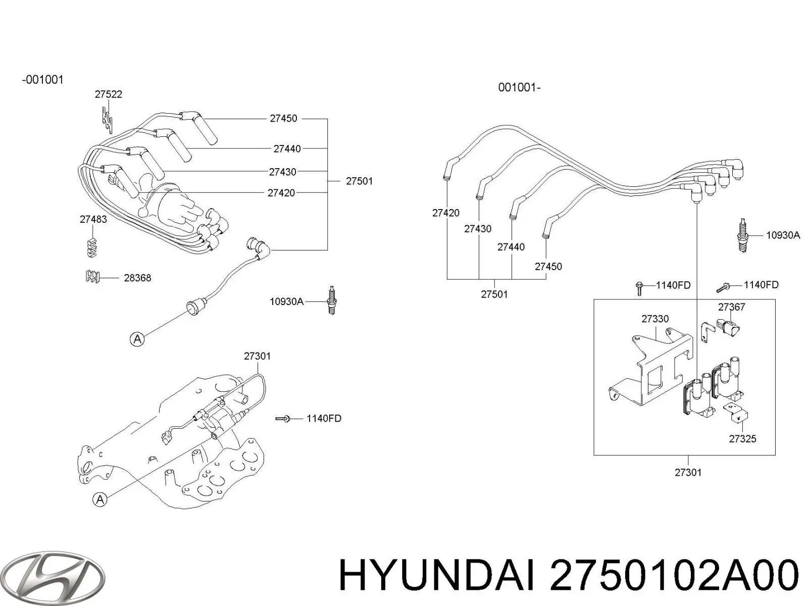 Cables de bujías 2750102A00 Hyundai/Kia