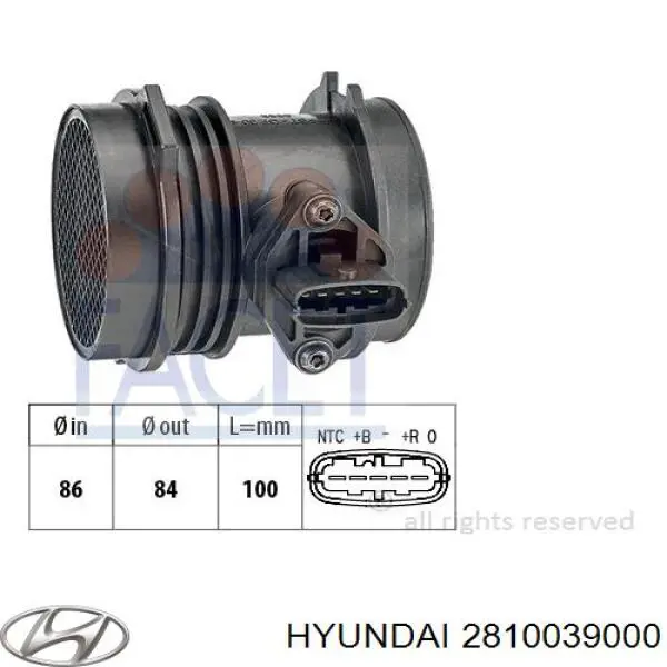 2810039000 Hyundai/Kia sensor de flujo de aire/medidor de flujo (flujo de aire masibo)