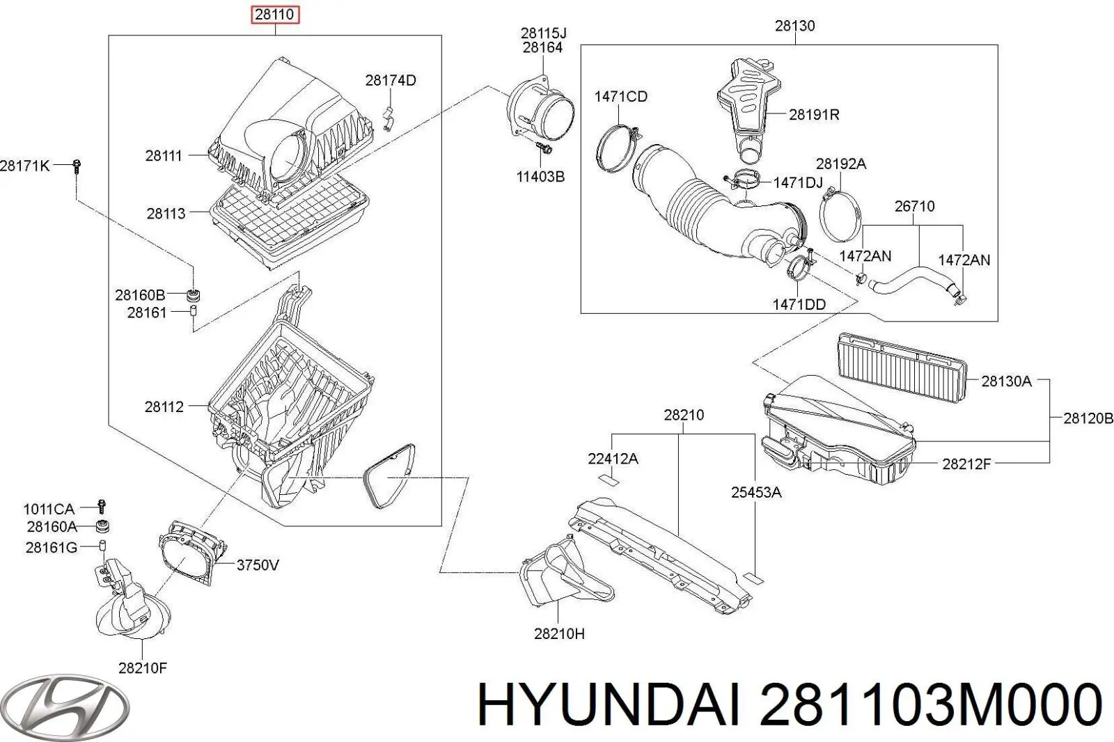 281103M000 Hyundai/Kia casco de filtro de aire