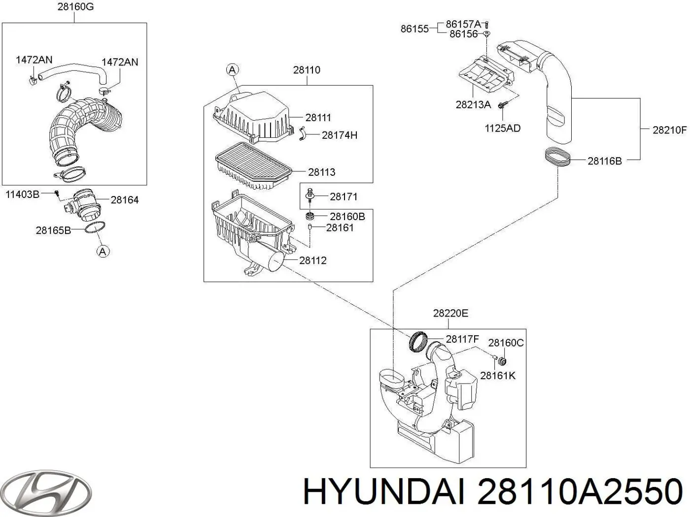 28110A2550 Hyundai/Kia casco de filtro de aire