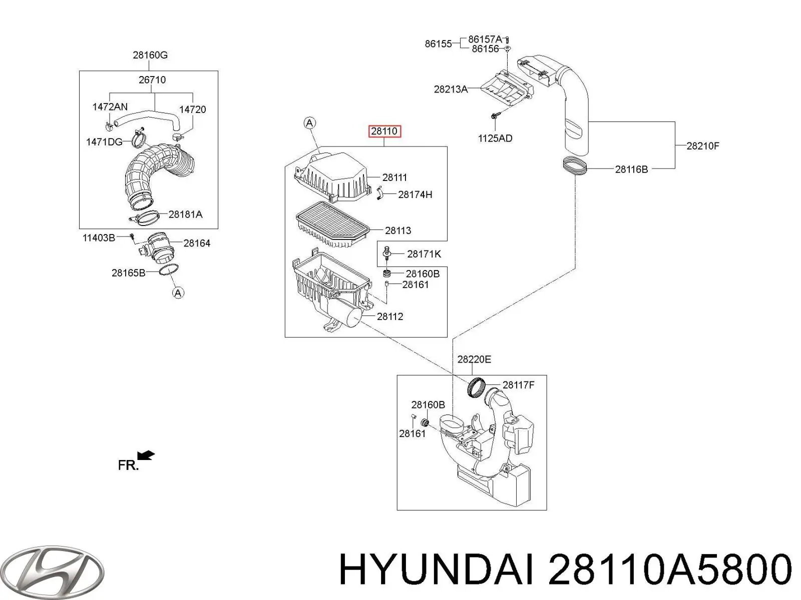 Caja del filtro de aire Hyundai/Kia 28110A5800 precio, desde 116,16 EUR