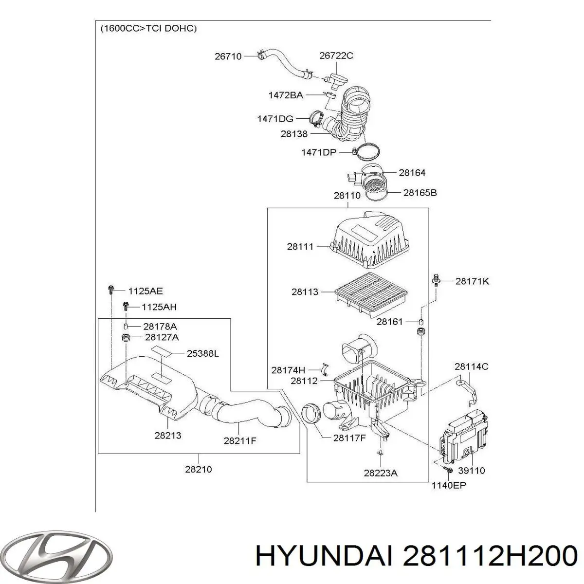 281112H200 Hyundai/Kia casco de filtro de aire, parte superior