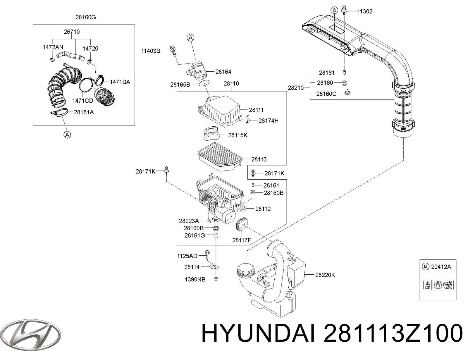 281113Z100 Hyundai/Kia casco de filtro de aire, parte superior