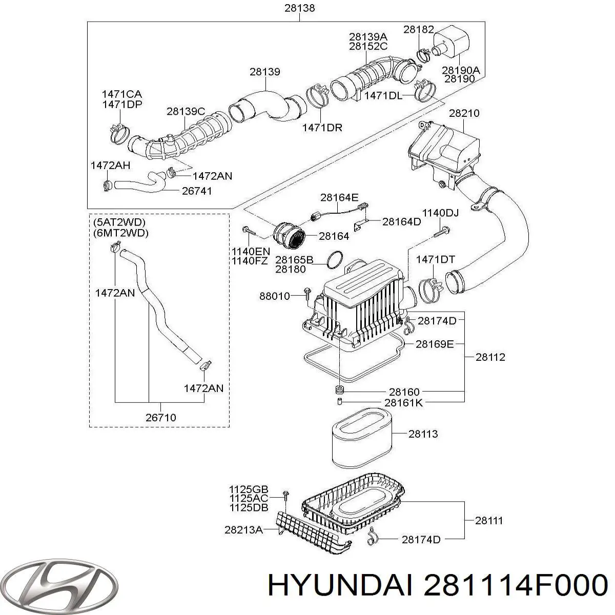 Casco de filtro de aire, parte inferior para Hyundai H100 (P)