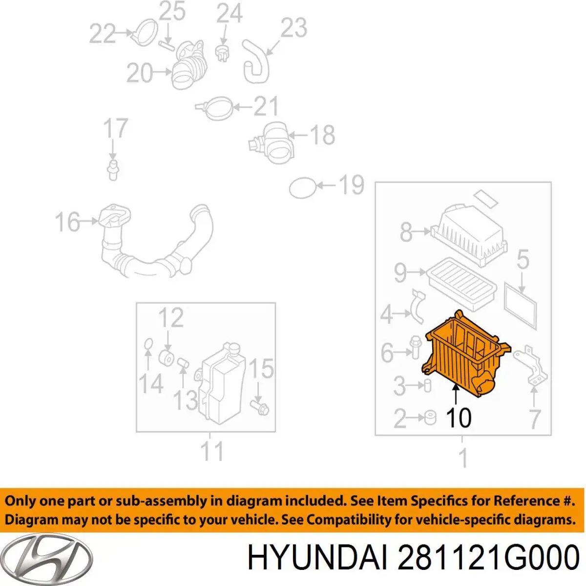 281121G000 Hyundai/Kia casco de filtro de aire, parte inferior
