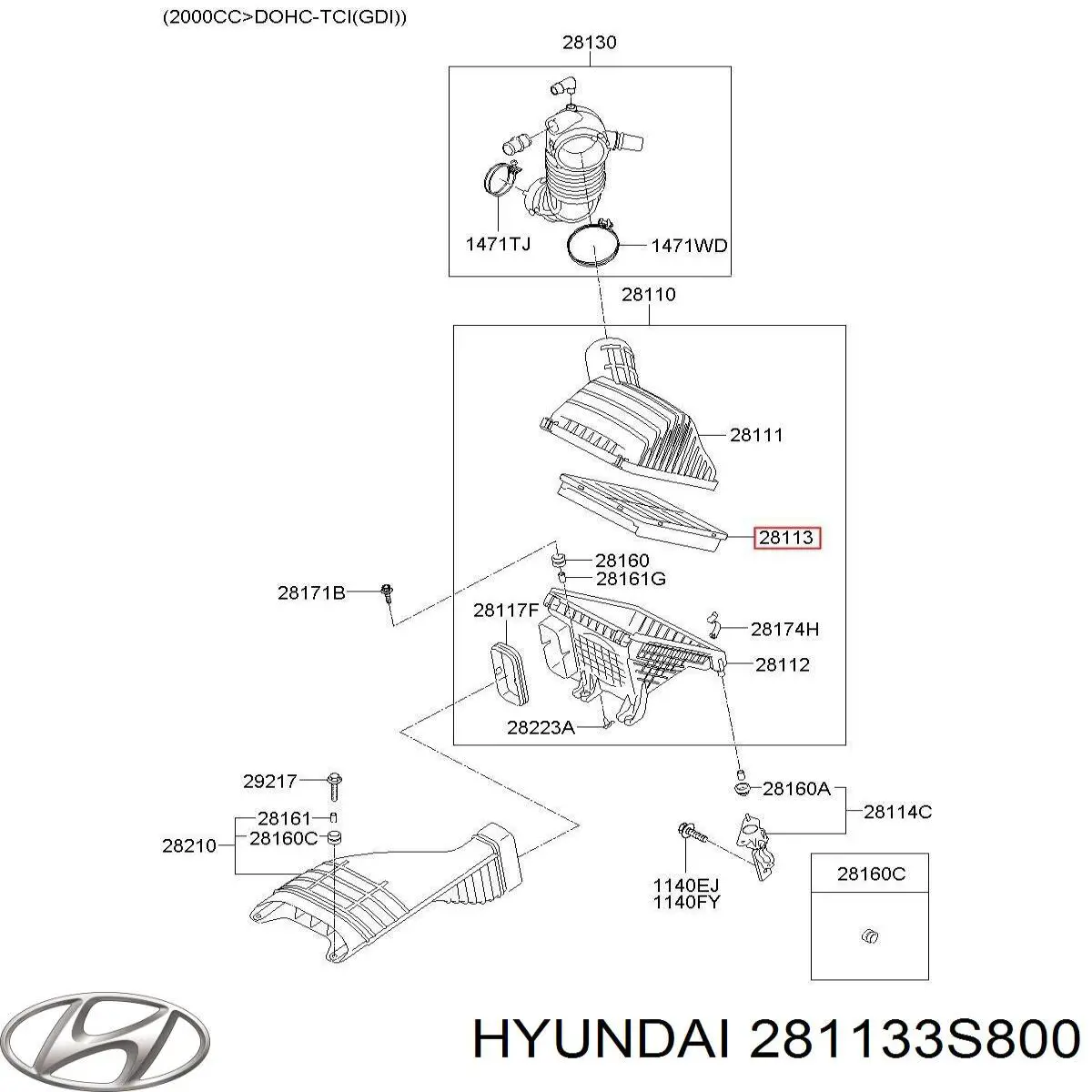 Filtro de aire 281133S800 Hyundai/Kia