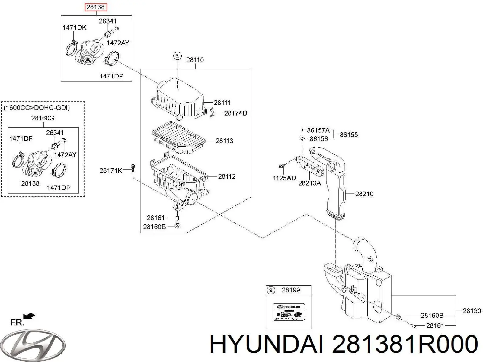 Tubo flexible de aspiración, filtro de aire (entrada) para Hyundai Accent (SB)