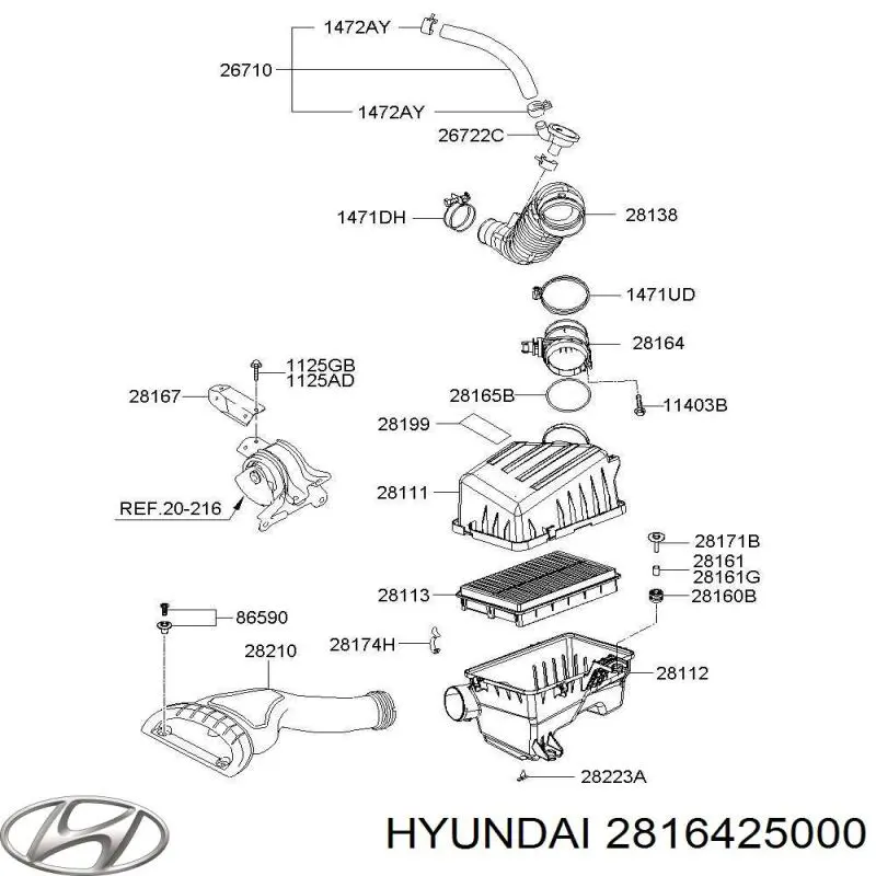 2816425000 Hyundai/Kia Sensor de flujo de aire