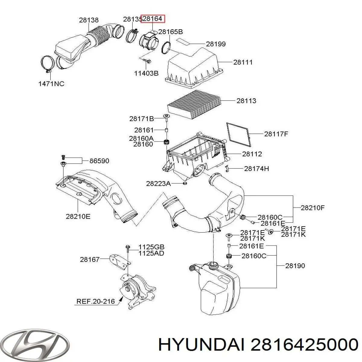 Medidor de flujo de aire Hyundai/Kia 2816425000 precio, desde 60,98 EUR