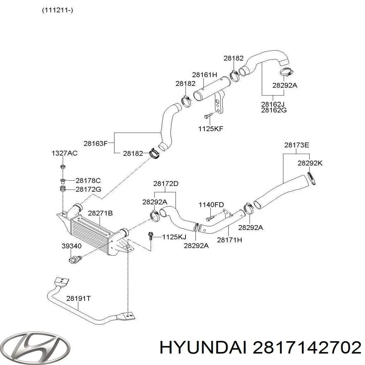 2817142702 Hyundai/Kia tubo flexible de aire de sobrealimentación izquierdo