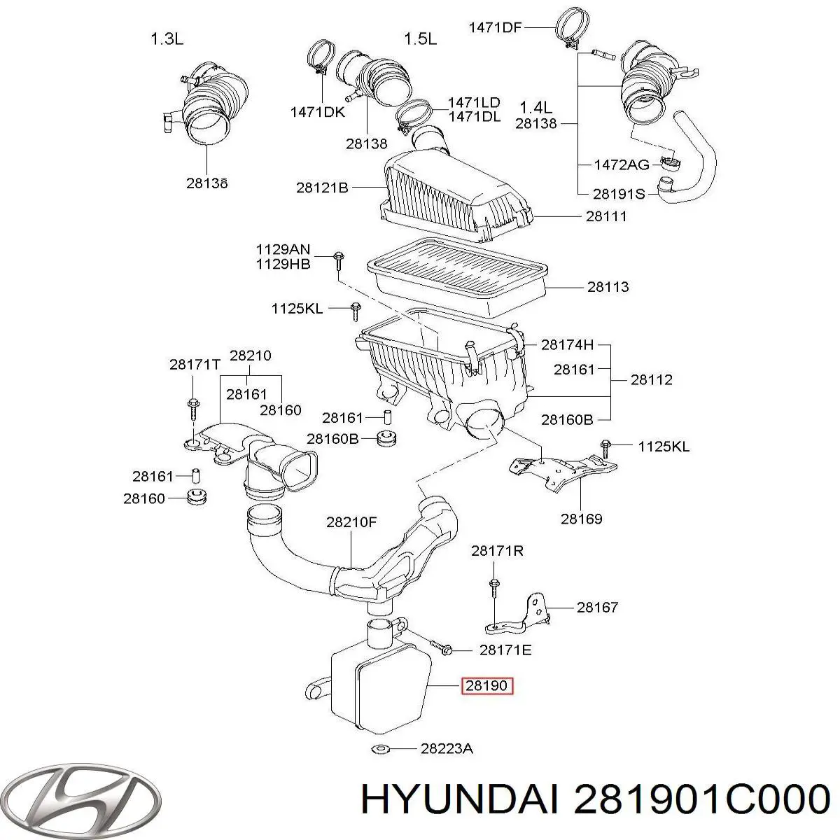 281901C000 Hyundai/Kia Resonador del filtro de aire