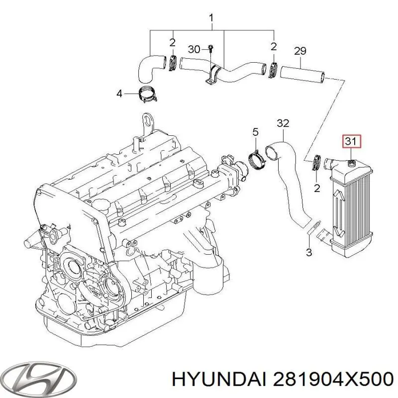 281904X500 Hyundai/Kia radiador de aire de admisión