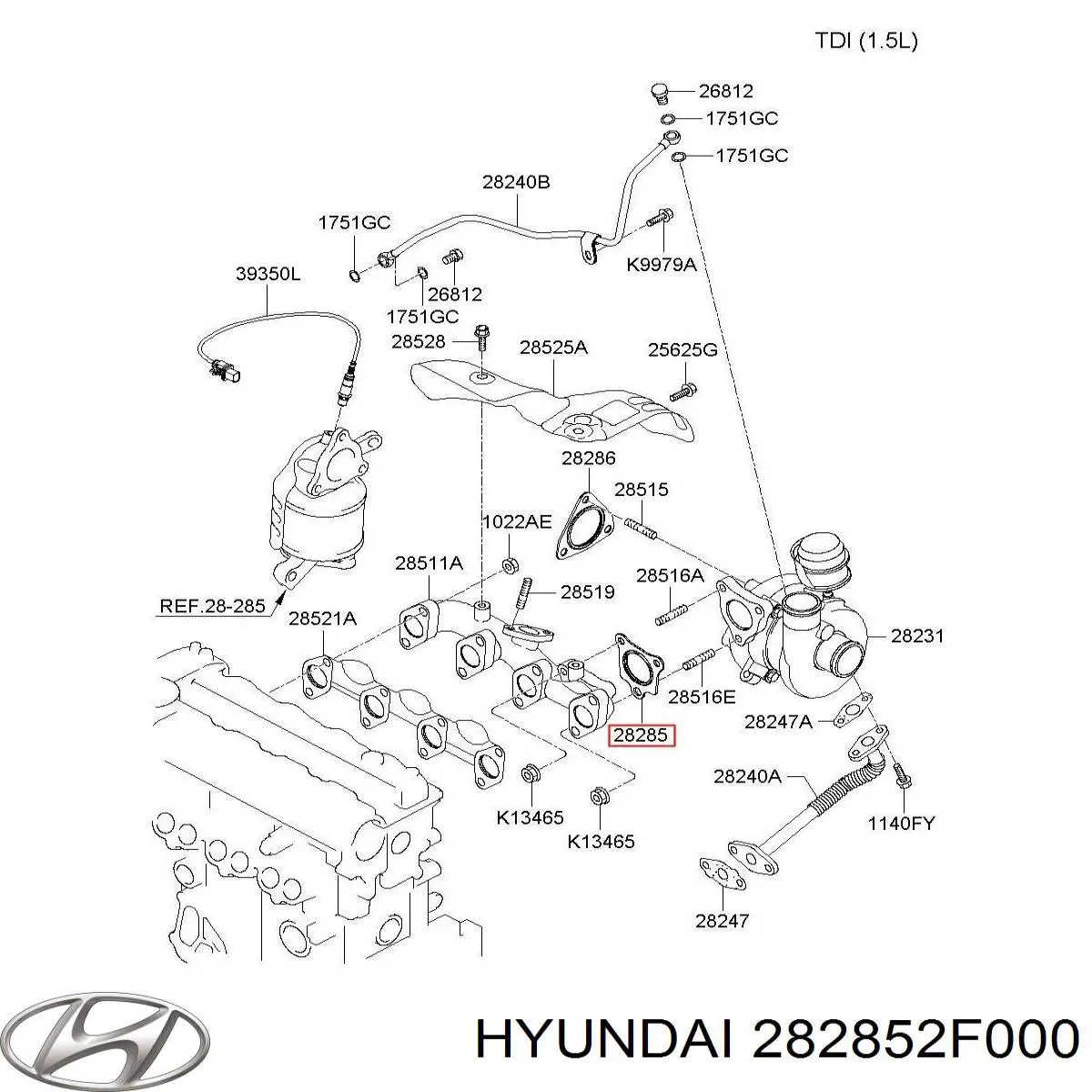 282852F000 Hyundai/Kia Junta de admisión de turbina de gases de escape