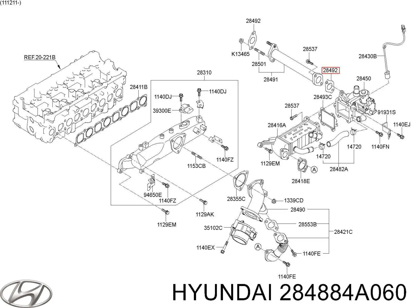 284884A060 Hyundai/Kia junta egr para sistema de recirculacion de gas