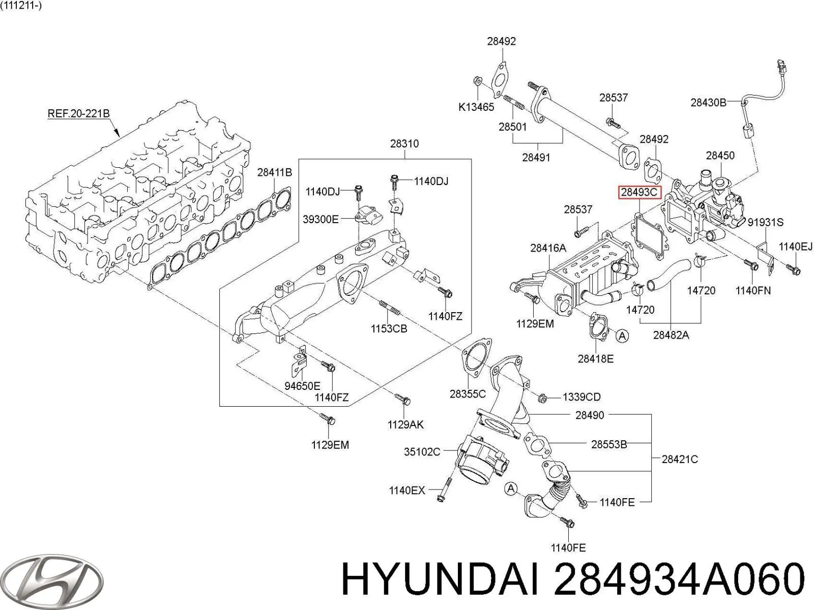 Comprar 284934A060 Hyundai/Kia Junta de válvula EGR