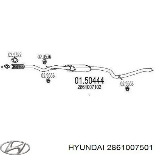 2861007501 Hyundai/Kia silenciador del medio