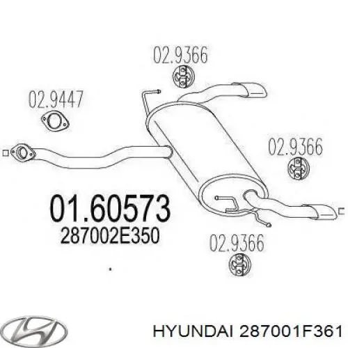 Silenciador trasero Hyundai/Kia 287001F361 precio, desde 152,18 EUR