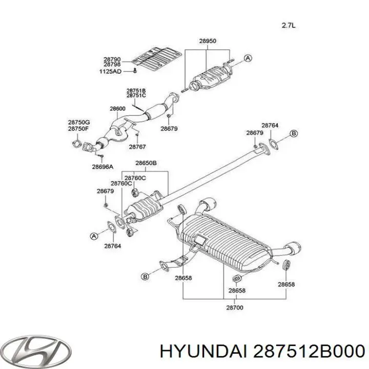 287512B000 Hyundai/Kia junta, tubo de escape silenciador