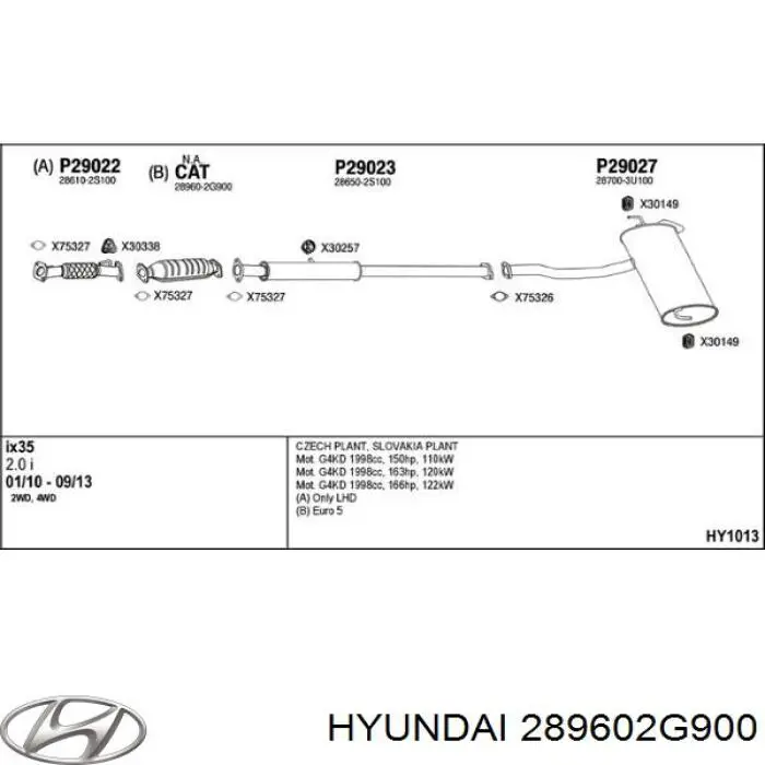 289602G900 Hyundai/Kia Catalizador de gasolina y diésel