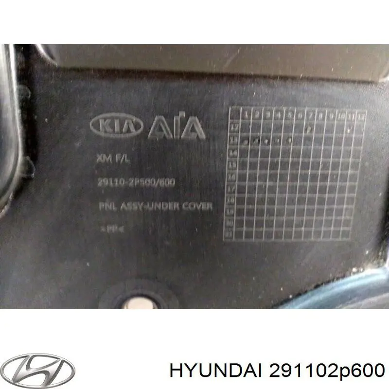 291102P600 Hyundai/Kia protección motor /empotramiento