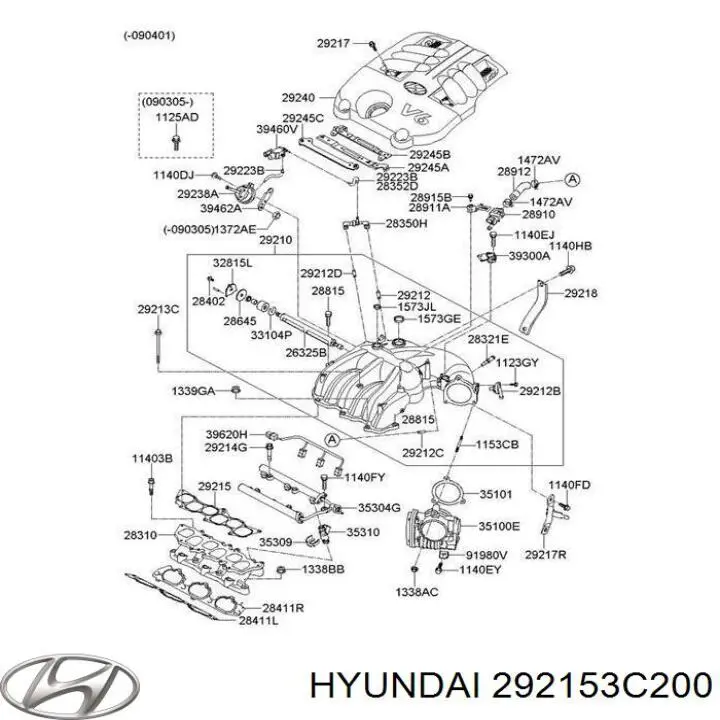 292153C200 Hyundai/Kia junta, colector de admisión, superior