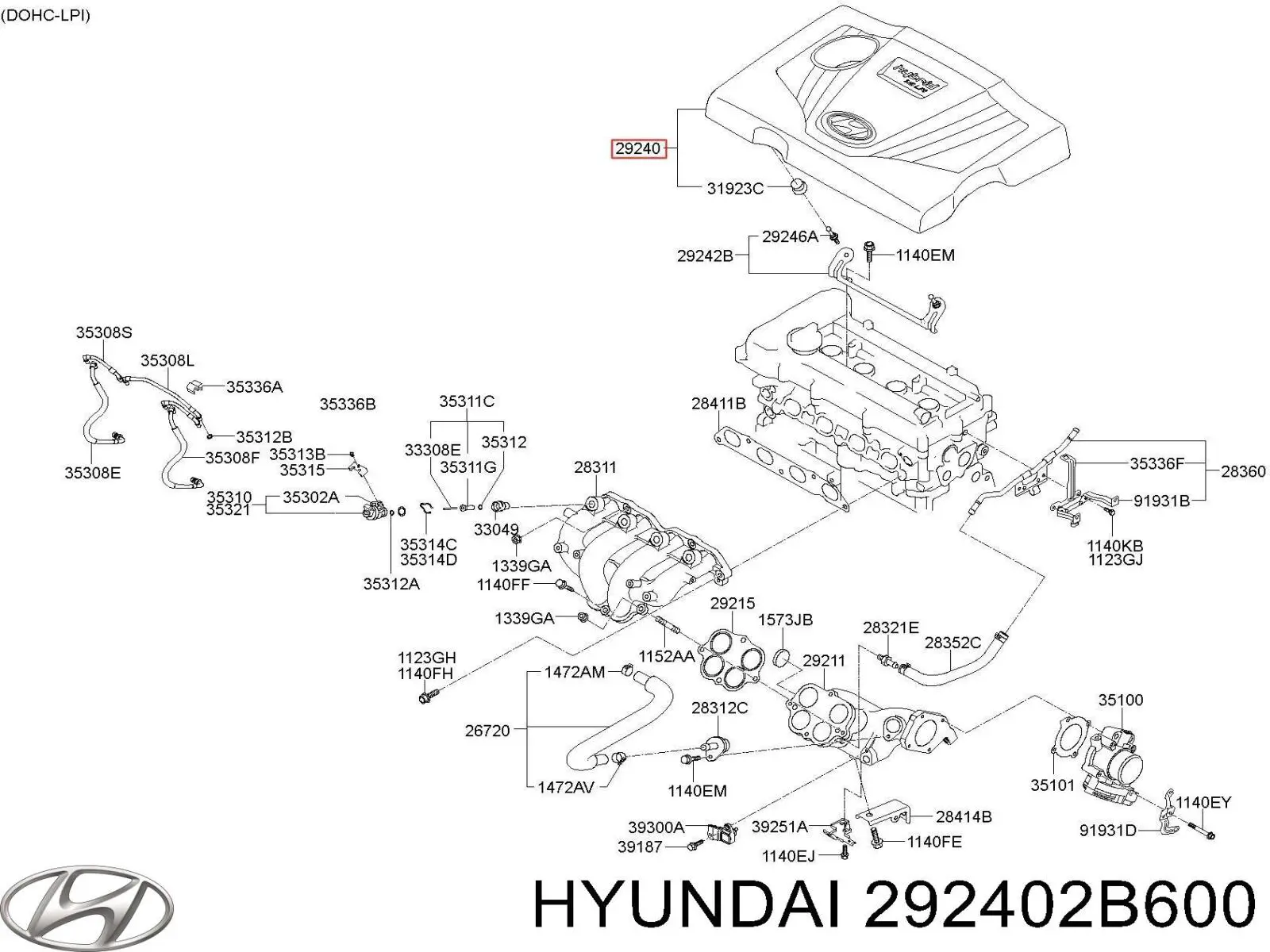 292402B600 Hyundai/Kia cubierta de motor decorativa