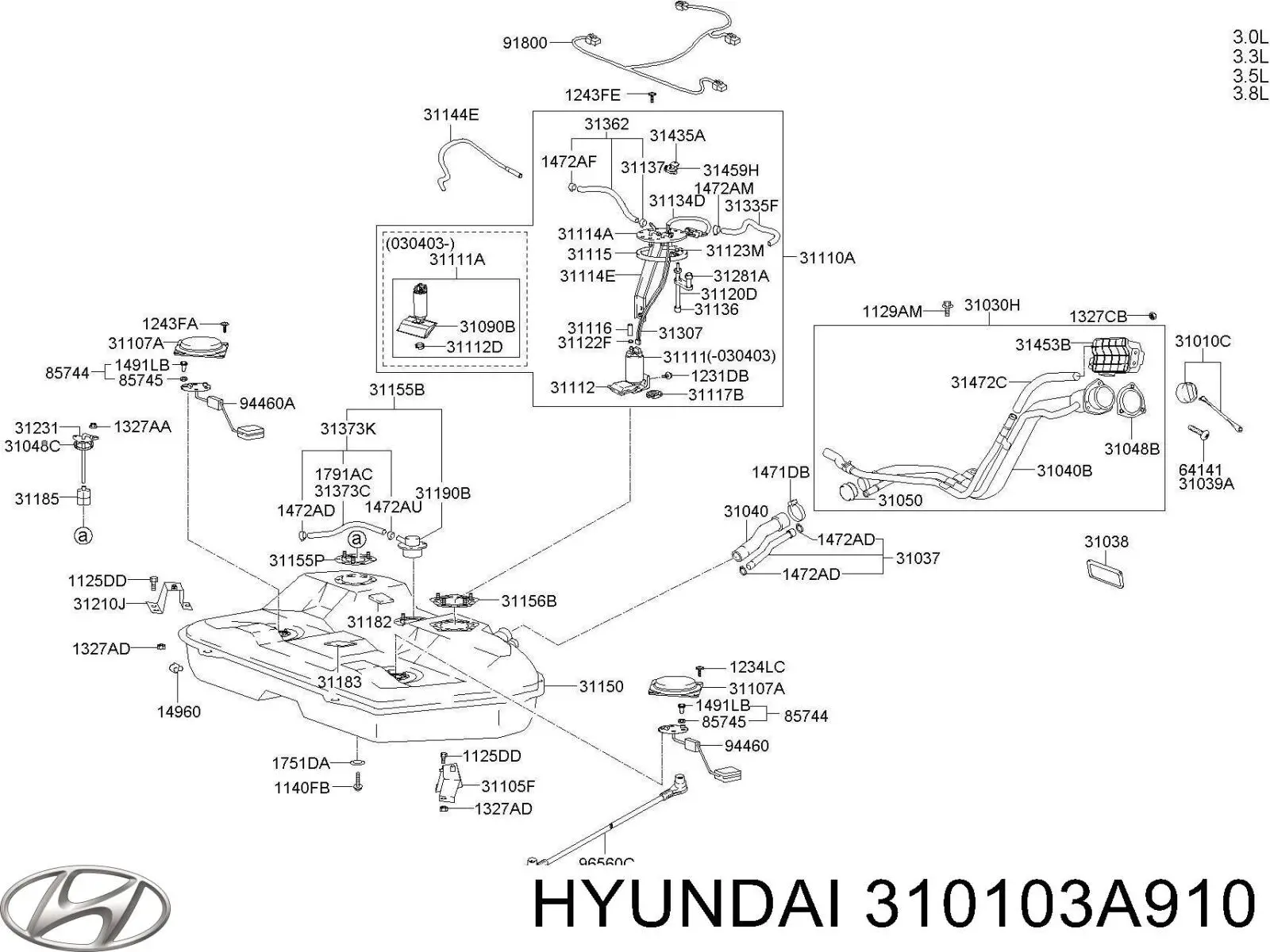310103A910 Hyundai/Kia tapa (tapón del depósito de combustible)