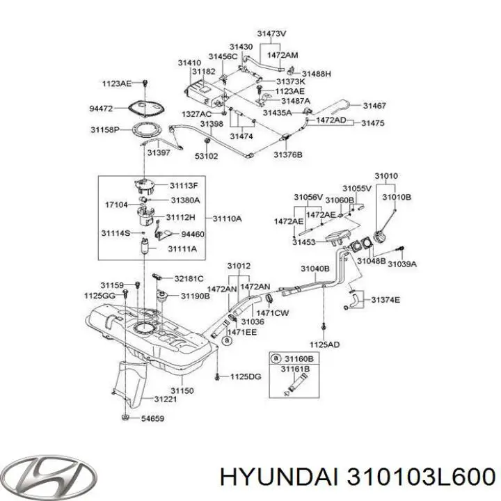 Tapa de depósito de combustible Hyundai/Kia 310103L600 precio, desde 52,51 EUR
