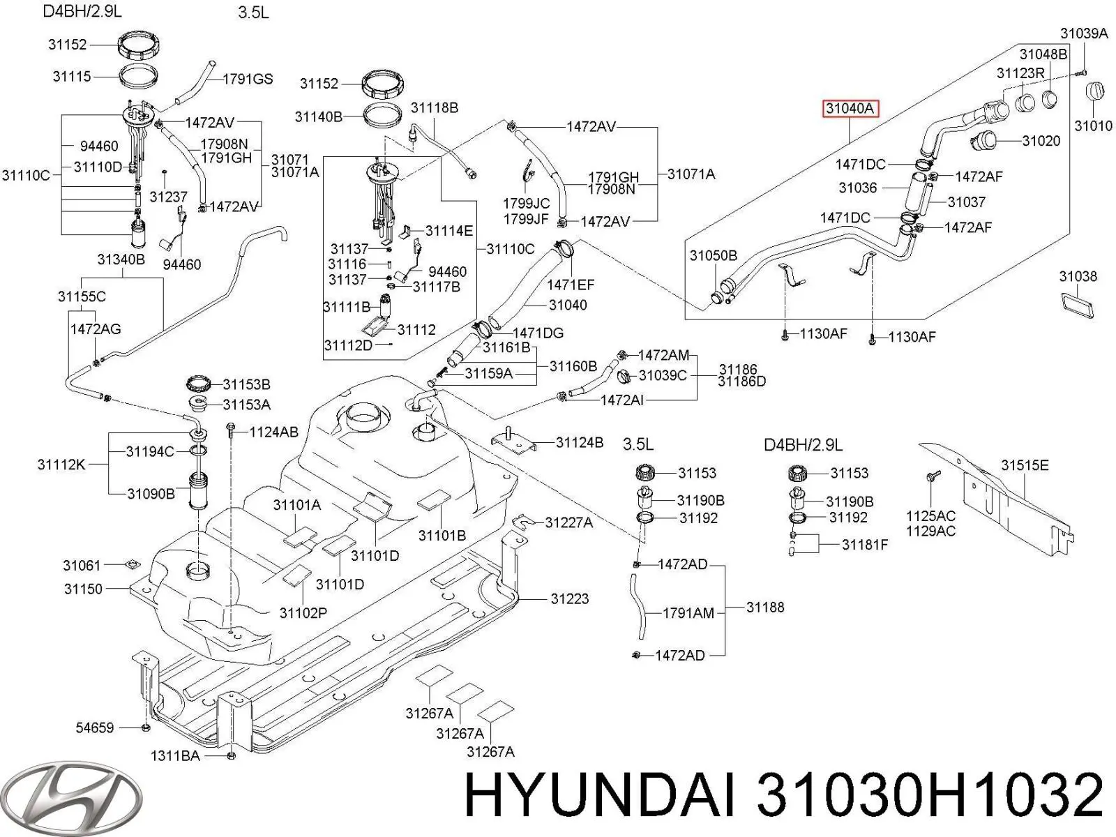 31030H1032 Hyundai/Kia tapa del tubo de llenado del depósito de combustible