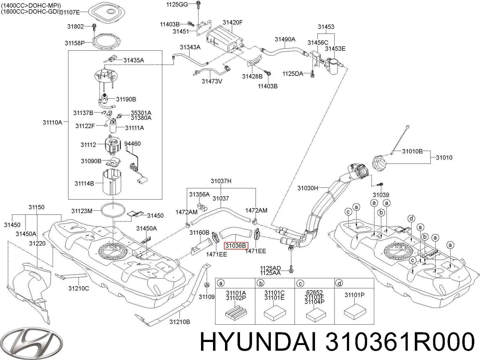 310361R000 Hyundai/Kia manguera de combustible, universal