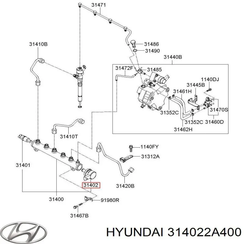 314022A400 Hyundai/Kia regulador de presión de combustible