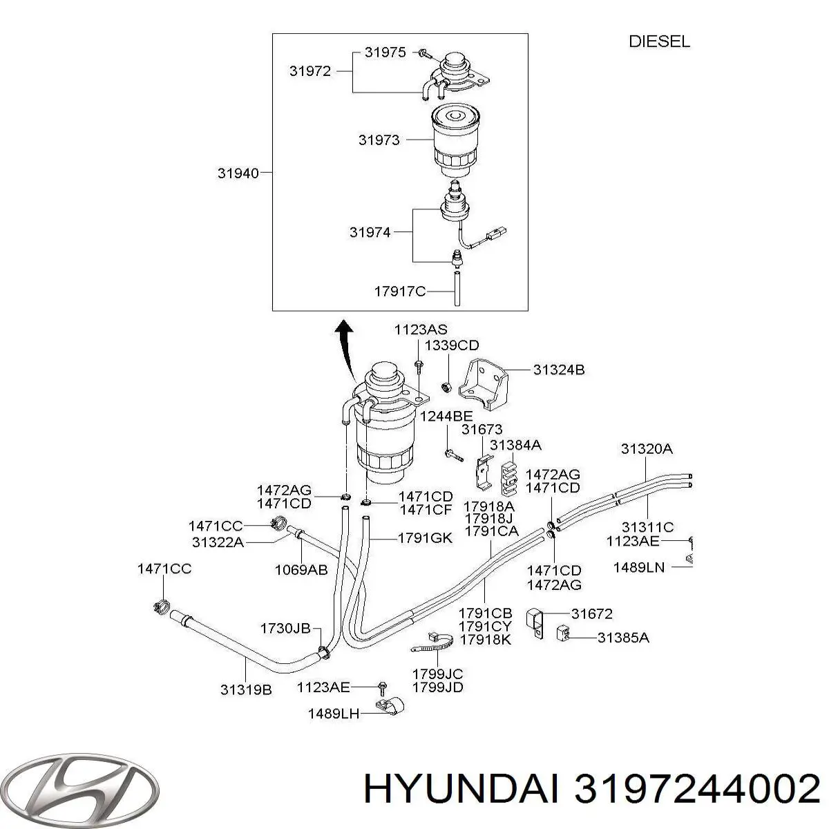 3197244002 Hyundai/Kia tapa de la carcasa del filtro de el combustible