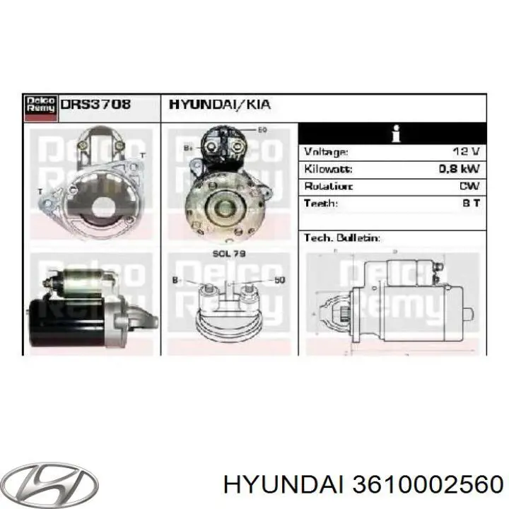 3610002560 Hyundai/Kia motor de arranque