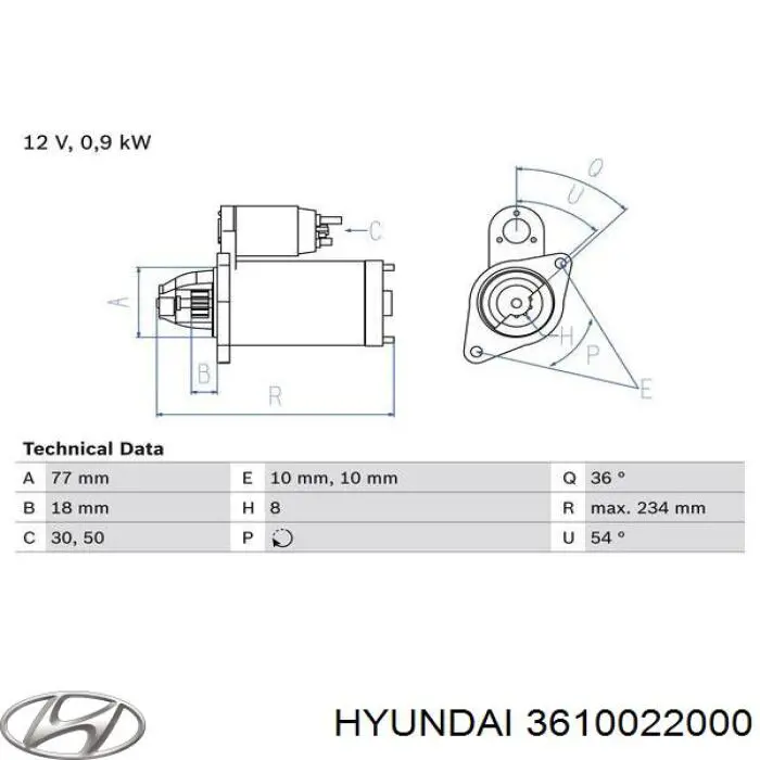 3610022000 Hyundai/Kia motor de arranque