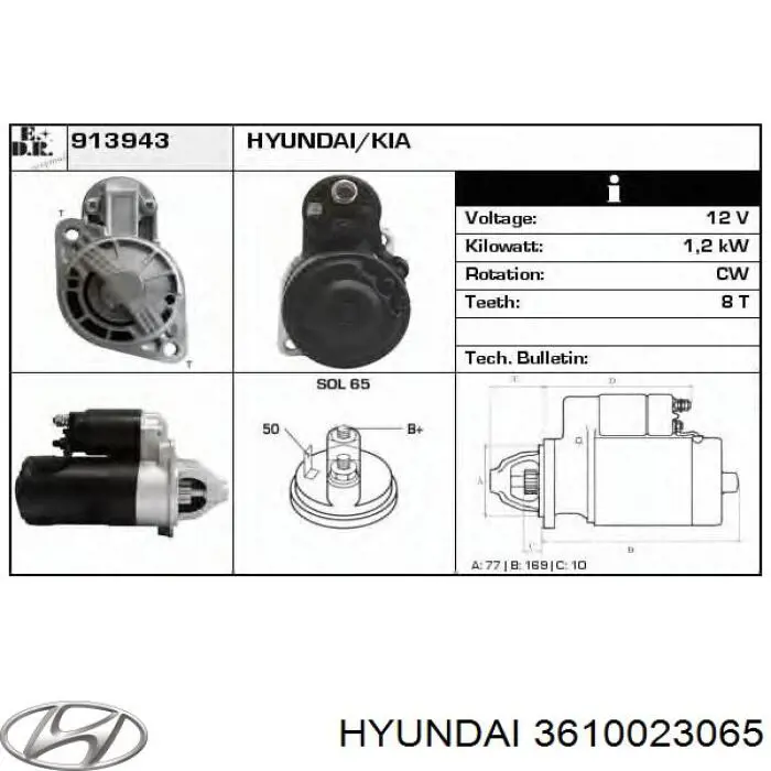 3610023065 Hyundai/Kia motor de arranque
